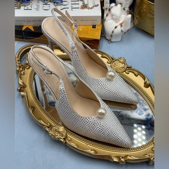 🆕 BLACK SUEDE STUDIO 🧿 NWOB Reina 100 White Crystal Slingback PumpsSz 36 US5.5 - Picture 6 of 16